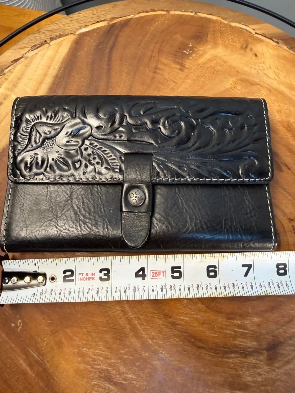 Patricia Nash Trifold Wallet Black Tooled Embossed Leather NWOT